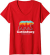 Great Smoky Mountains TN Travel Womens Gatlinburg Tennessee Bear Great Smoky Mountains V-Neck T-Shirt - Red