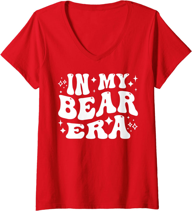 AddictiveDesignsCo Animal Merch Women's In My Bear Era School Mascot Spirit Wildlife Animal Love V-Neck T-Shirt - Red