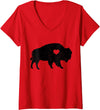 We Love Bison Womens Bison Lover American Buffalo National Park Souvenir Vintage V-Neck T-Shirt - Red