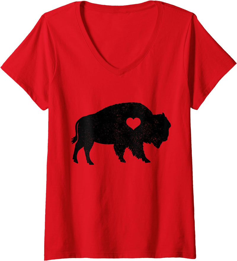 We Love Bison Womens Bison Lover American Buffalo National Park Souvenir Vintage V-Neck T-Shirt - Red