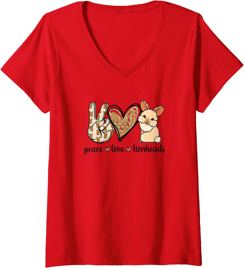 Women's Cute Womens Girls Kawaii Peace Love Lionhead Rabbit Hoodie in Red