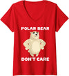 FUNNY POLAR BEAR PRODUCTS Women's Polar Bear Don't Care Funny Quote Saying Slogan Phrase Joke V-Neck T-Shirt - Red