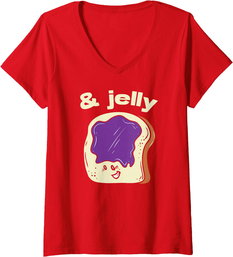 Funny Halloween Lazy Costume Party Women's Halloween Jelly Bread Shirt Couple Matching Costume V-Neck T-Shirt - Red