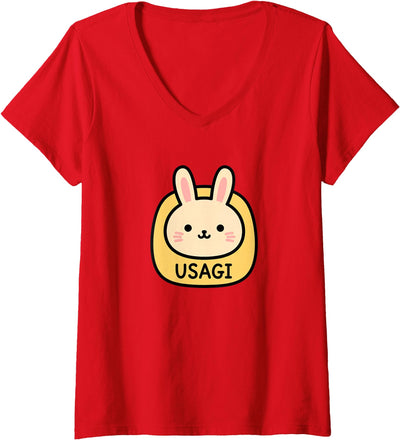 Kawaii Bunny Usagi Badge V-Neck T-Shirt
