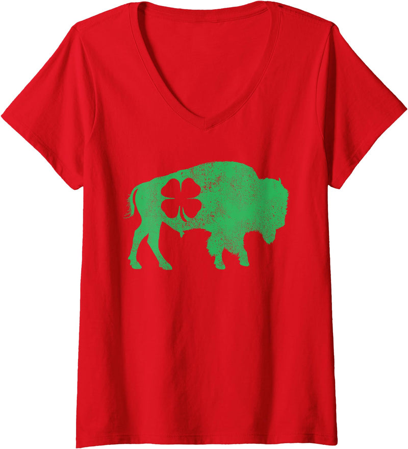 Buffalo - St Patricks Day Funny Women's Buffalo - Shamrock St. Patrick's Day Saint Paddy's V-Neck T-Shirt - Red