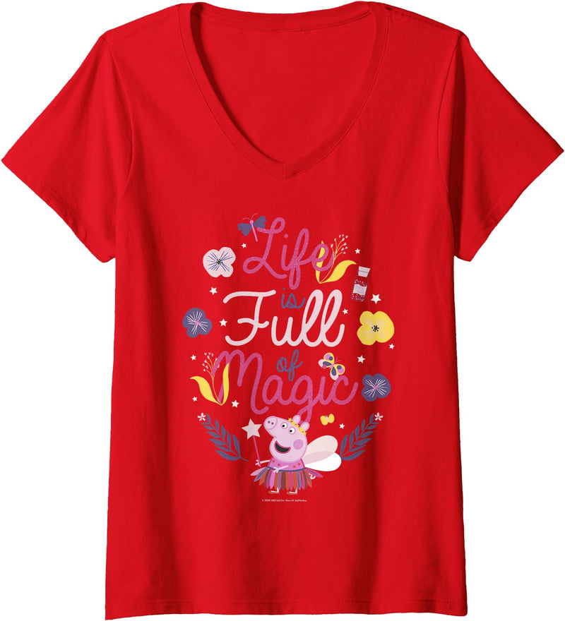 Womens Peppa Pig Life Full Of Magic V-Neck T-Shirt - Red