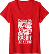 Womens Driving My Husband Crazy One Rabbit at a Time V-Neck T-Shirt in Red