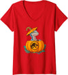 Women's Jurassic World Halloween Dinosaur Pumpkin Logo V-Neck T-Shirt - Red