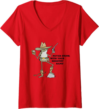 Womens Never Drink With Your Shooting Hand Frog Quote V-Neck T-Shirt