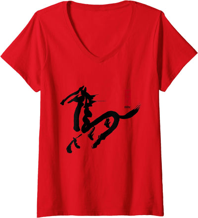 Horse Lovers Those born in Year of the Horse Women Women's Chinese New Year 2026 Year of the Horse Traditional Art V-Neck T-Shirt
