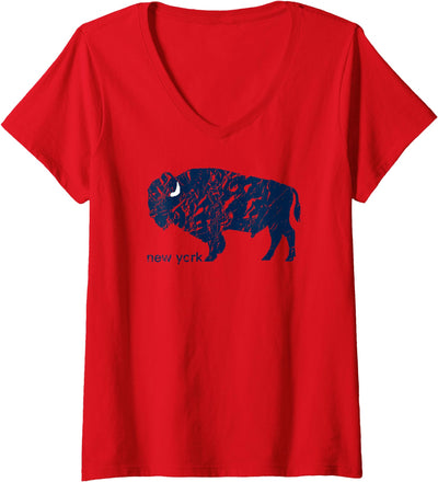 Womens Whereabouts Buffalo Ny Blue Distressed Buffalo V-Neck T-Shirt