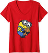 Women's Despicable Me Minions Favorite Teddy Bear Portrait V-Neck T-Shirt - Red