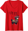 Ceci Merch Studio Women's Attractive Casual Peruvian Andean Graphic Llama V-Neck T-Shirt - Red