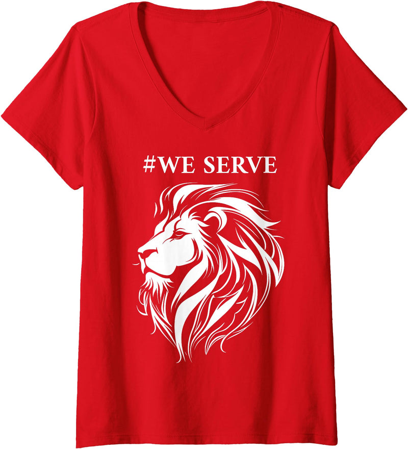 Lions international We Serve Lions outfits Womens Lions Club International We Serve Lions V-Neck T-Shirt - Red