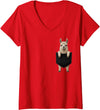 Funny Llama in Pocket Women's Llama Lover Cute Pocket V-Neck T-Shirt - Red