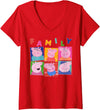 Womens Peppa Pig Family Box Up V-Neck T-Shirt - Red