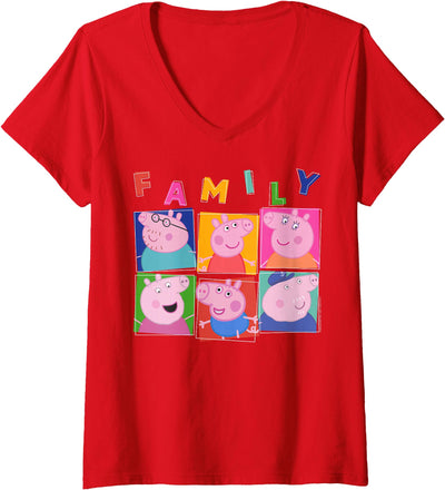 Womens Peppa Pig Family Box Up V-Neck T-Shirt