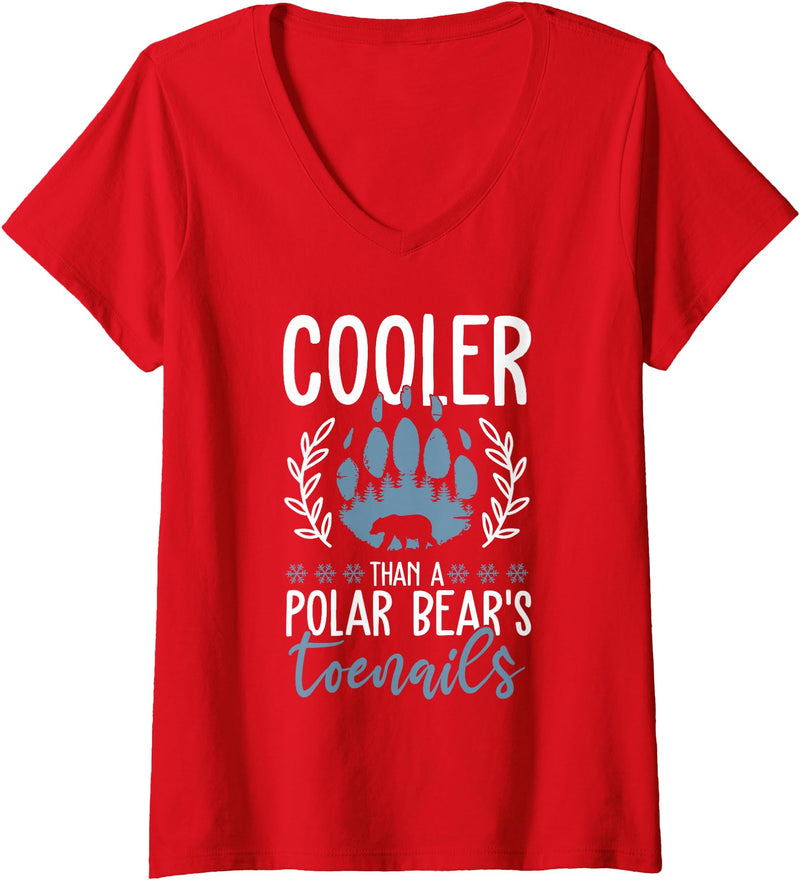 Polar Bear Apparel and Gifts Women's Funny Polar Bear Quote - Cooler Than A Polar Bear's Toenails V-Neck T-Shirt - Red