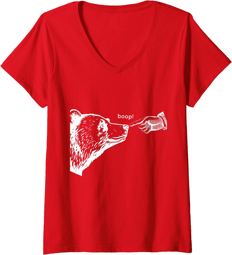 Boop Bear FUNNY Womens Boop the Bear V-Neck T-Shirt - Red