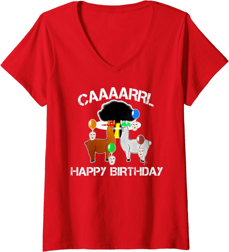 llama shirt collection by Jean Olivier Womens funny llama with hats lama with hat carl funny birthday V-Neck T-Shirt - Red