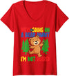 Cute Cartoon Bear Matching Family Outing for Kids Womens We're Going on a Bear Hunt I'm Not Scared Playful Kids Cute V-Neck T-Shirt - Red