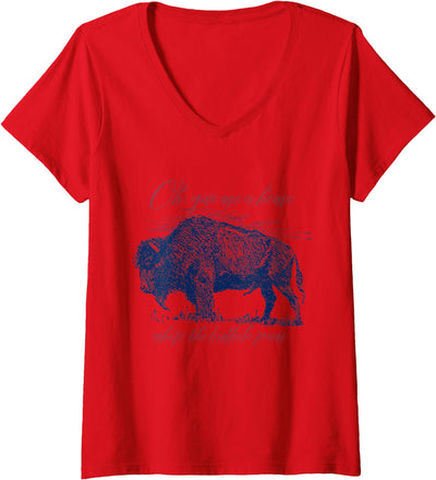 80 Lady Womens Give Me a Home Where the Buffalo Roam V-Neck T-Shirt