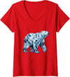 Arctic Polar Bear Mountain Waterfall Nature Women's Arctic Polar Bear Forest Waterfall Landscape V-Neck T-Shirt - Red