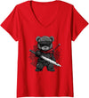 dark teddy bear love Womens Ninja Teddy Bear V-Neck T-Shirt - Red
