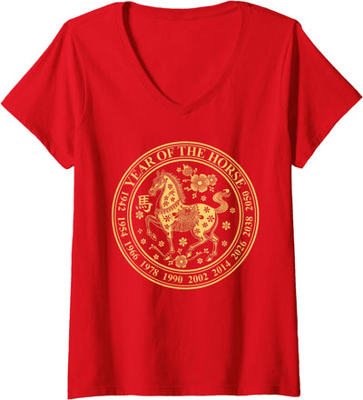 Chinese New Year Clothing Year of the Horse 2026 Womens Lunar New Year 2026 Chinese New Year 2026 Year of The Horse V-Neck T-Shirt