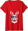 Women's American Bunny USA Pride Rabbit V-Neck T-Shirt in Red