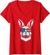 Women's American Bunny USA Pride Rabbit V-Neck T-Shirt in Red