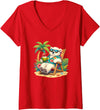Tropical Polar Bear Summer Beach Vibes Women's Relaxed Polar Bear Hawaiian Shirt Summer Beach V-Neck T-Shirt - Red