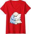 Funny Sleepy Polar Bear Pajama Women's Polar Bear Sleeping in Cute Pajamas Sleep V-Neck T-Shirt - Red