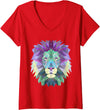 Lion Shirts JG Womens Lion Face Shirt Cool Zoo Animals V-Neck T-Shirt - Red