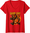 Funny Football Bear Game Day Sports Gift Womens Funny Football Bear Game Day Vintage Shirt Fans V-Neck T-Shirt - Red