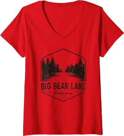 Women's Big Bear Lake California Outdoors Vintage V-Neck T-Shirt