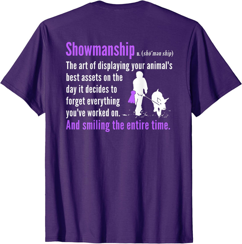 Show Pig T-Shirt Show Pig Showmanship Shirt Livestock Showing Back Print T-Shirt - Purple