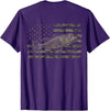 Great American Outdoors Camo Designs Fishing American Flag Camo Bass Fish (Design on Back) T-Shirt - Purple