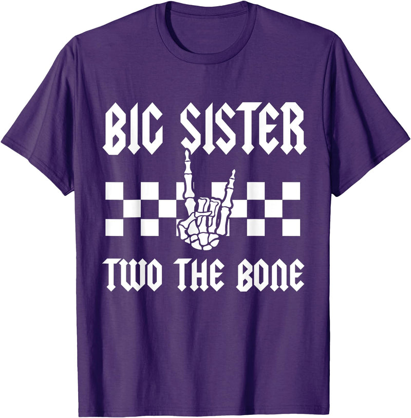 Halloween 2 Years Old Bday Rock Family Matching Big Sister Two The Bone Skeleton Hand 2nd Birthday Boy Girl T-Shirt - Purple