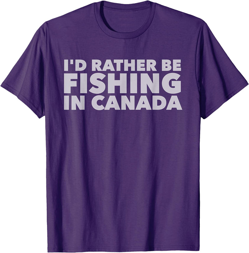Fishing Trip Buddies Funny Designs I'd Rather Be Fishing In Canada Unisex-Adults Black Short Sleeve Classic Fit T-Shirt - Purple
