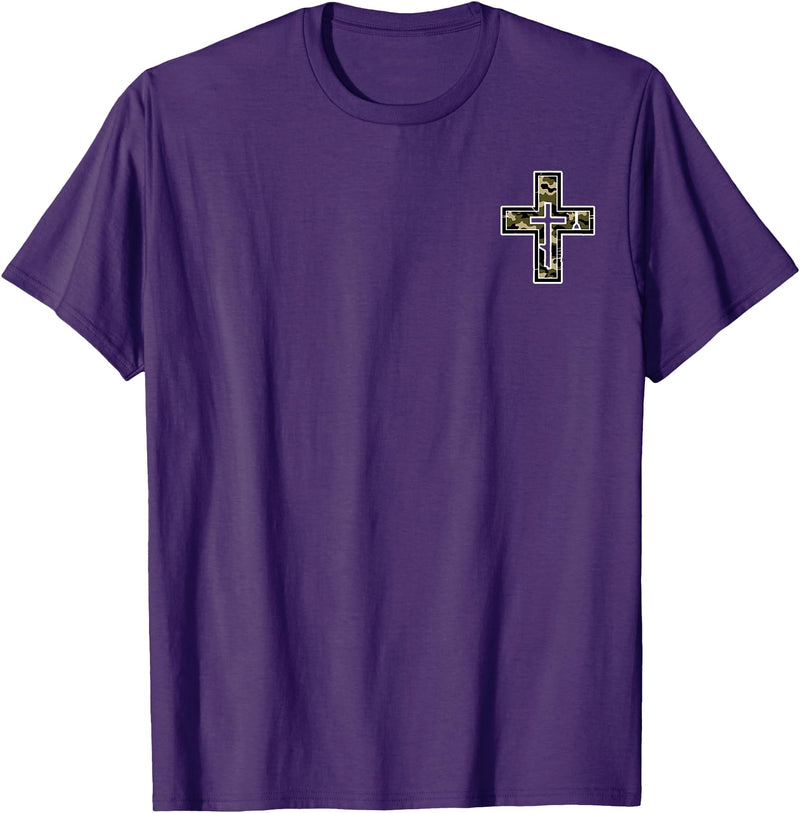 Camo Cross Fishing Faith Christian 2 Sided Hunting Fishing Cross Camo Faith Christian Fisherman Hunter T-Shirt - Purple