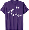 Marron Bear Birds In Flight, V Pattern Flock Of Geese T-Shirt - Purple