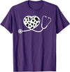 Cute Cow Print Design Stethoscope Gifts Him Her Cow Print Pattern Nurse Doctor Cardiology Stethoscope Heart T-Shirt - Purple