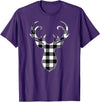 Buffalo Plaid Deer Clothing Co. by AAM Black & White Classic Christmas Buffalo Plaid Deer Head T-Shirt - Purple