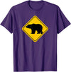 The Zoology Company - Animal Art Graphic Design Bear Crossing Road Sign Grizzly Classic Minimalist Graphic T-Shirt - Purple