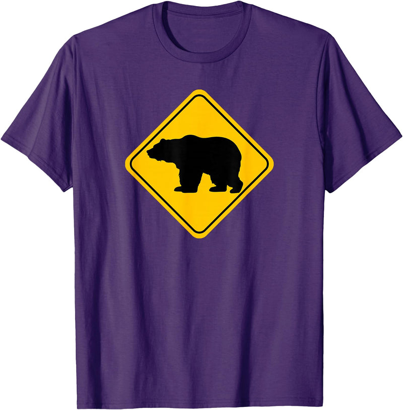 The Zoology Company - Animal Art Graphic Design Bear Crossing Road Sign Grizzly Classic Minimalist Graphic T-Shirt - Purple