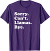 Funny Sorry Can't Llamas Bye Gift Funny Llama Gift for Men Women Boys or Girls T-Shirt - Purple