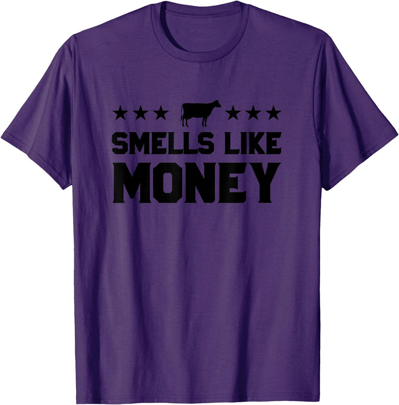 Calf to Cow Farming Apparel Smells Like Money Retro 90s Dairy Farm Gift Shirt T-Shirt - Purple