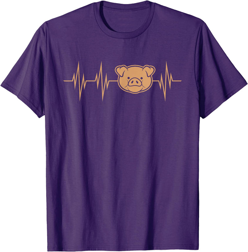 Cute Pulse Line Animal Lover Outfit Men Women Kids I Love My Pig Heart Valve Heartbeat Funny Barn Farmer Gift T-Shirt - Purple