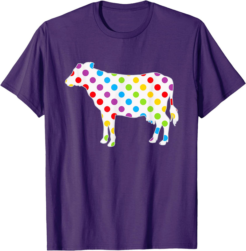 Rainbow Cow Shop Rainbow Cow Dots, Colorful Cow Print for Cow Lovers T-Shirt - Purple